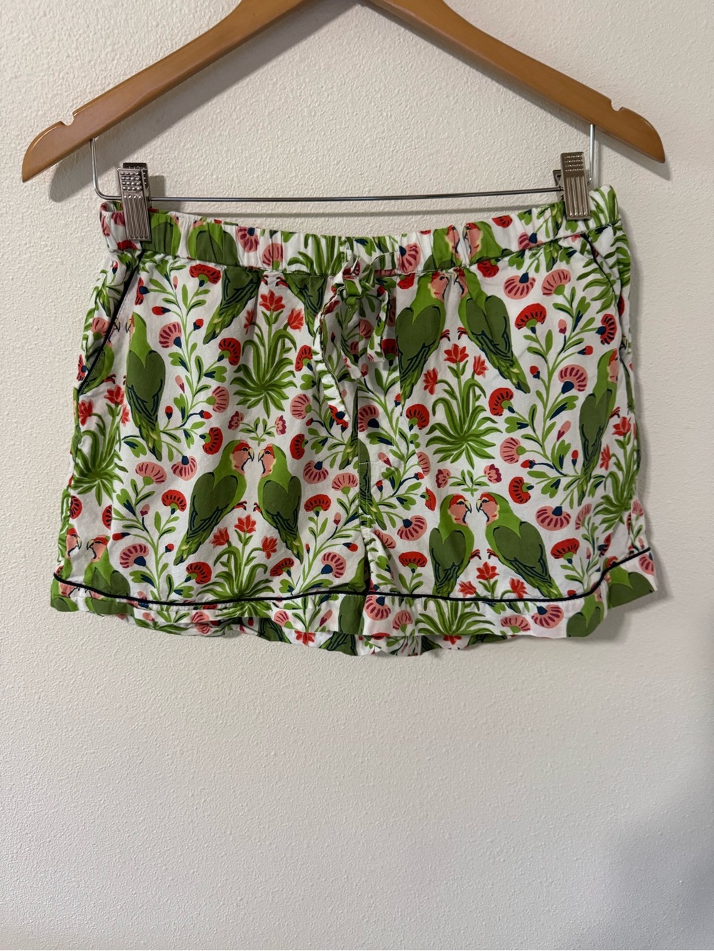 Printfresh Love Birds Floral Organic Cotton Sleep Shorts Green Pink Pockets-S